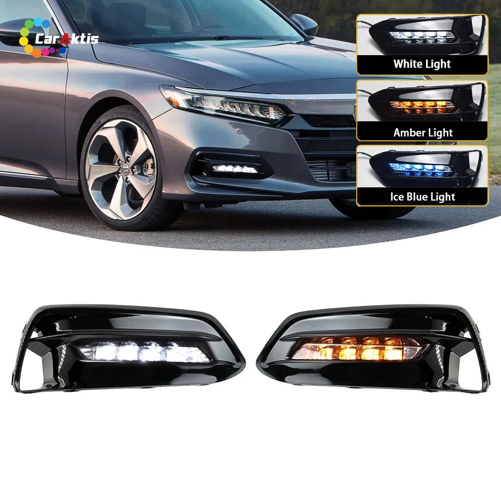 Front Bumper LED DRL Fog Light Assembly for Honda Accord Sedan 2018 2019 2020 | Sport/EX/L | White Daytime Running & Amber Turn Signal