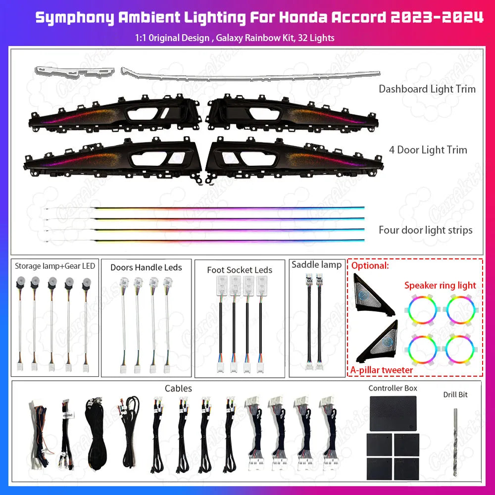 CarAkits Dynamic Ambient Light For Honda Accord/Inspire 2023-2024 11th Gen Interior LED Lighting Upgrade