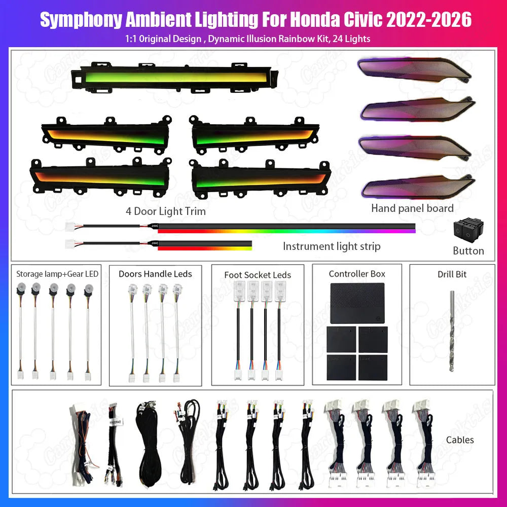CarAktis For Honda Civic 2022-2026 11th LED Flash illuminate Ambient Light Atmosphere Interior Lamp