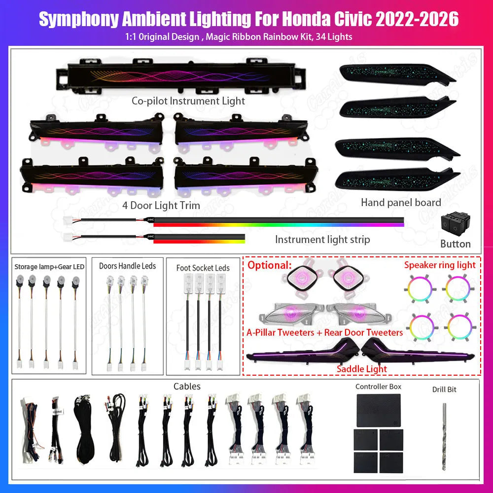 CarAktis For Honda Civic 2022-2026 11th LED Flash illuminate Ambient Light Atmosphere Interior Lamp