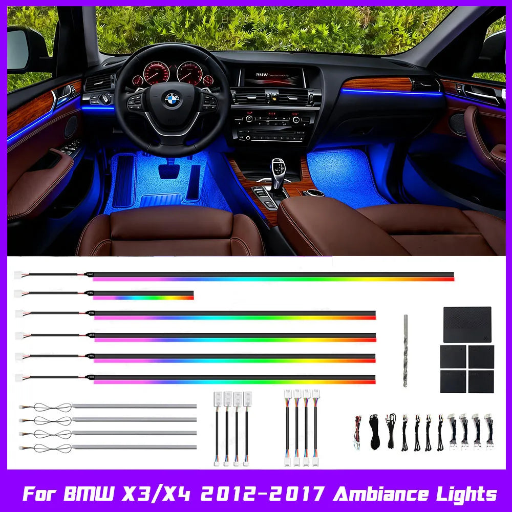 Multi-Color RGB Ambient Light for BMW X3 F25 X4 F26 2012-2017, Interior LED Strip Atmosphere Lamp