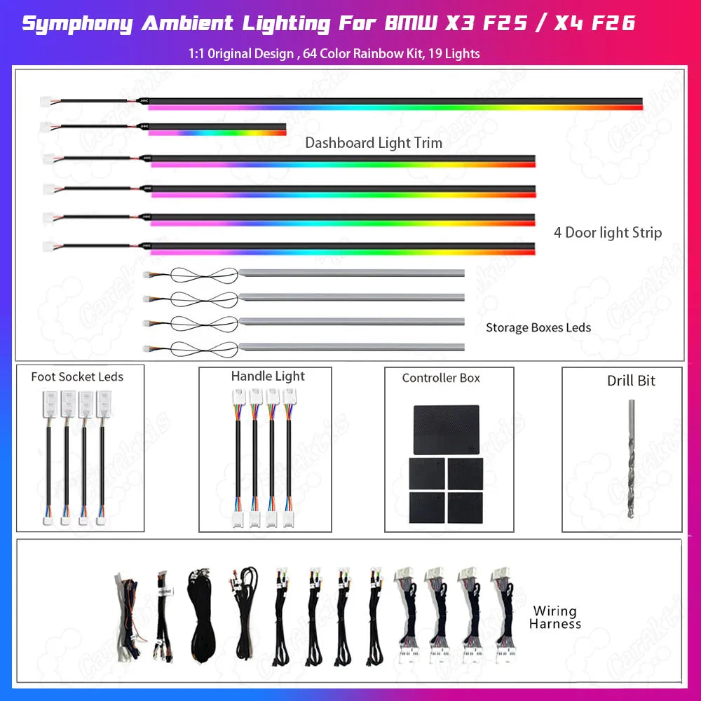 Multi-Color RGB Ambient Light for BMW X3 F25 X4 F26 2012-2017, Interior LED Strip Atmosphere Lamp