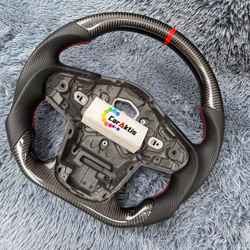 Custom Gloss finish carbon fiber steering wheel for Toyota Supra A91, offering a stealthy OEM+ look.
