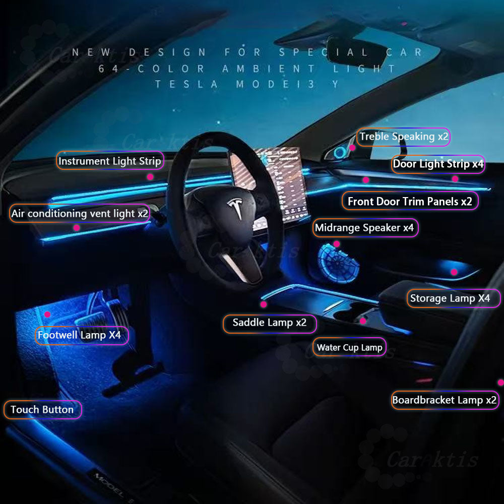 CarAktis Symphony 64 Colors Ambient Lighting Kit For Tesla Model 3/Y 2021-2022 Interior LED Light