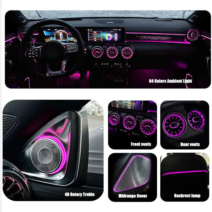 CarAkits 64 Colors LED Ambient Light For Mercedes-Benz W177 W118 W247 A/B/CLA 2020-2024 Automotive Interior Decoration