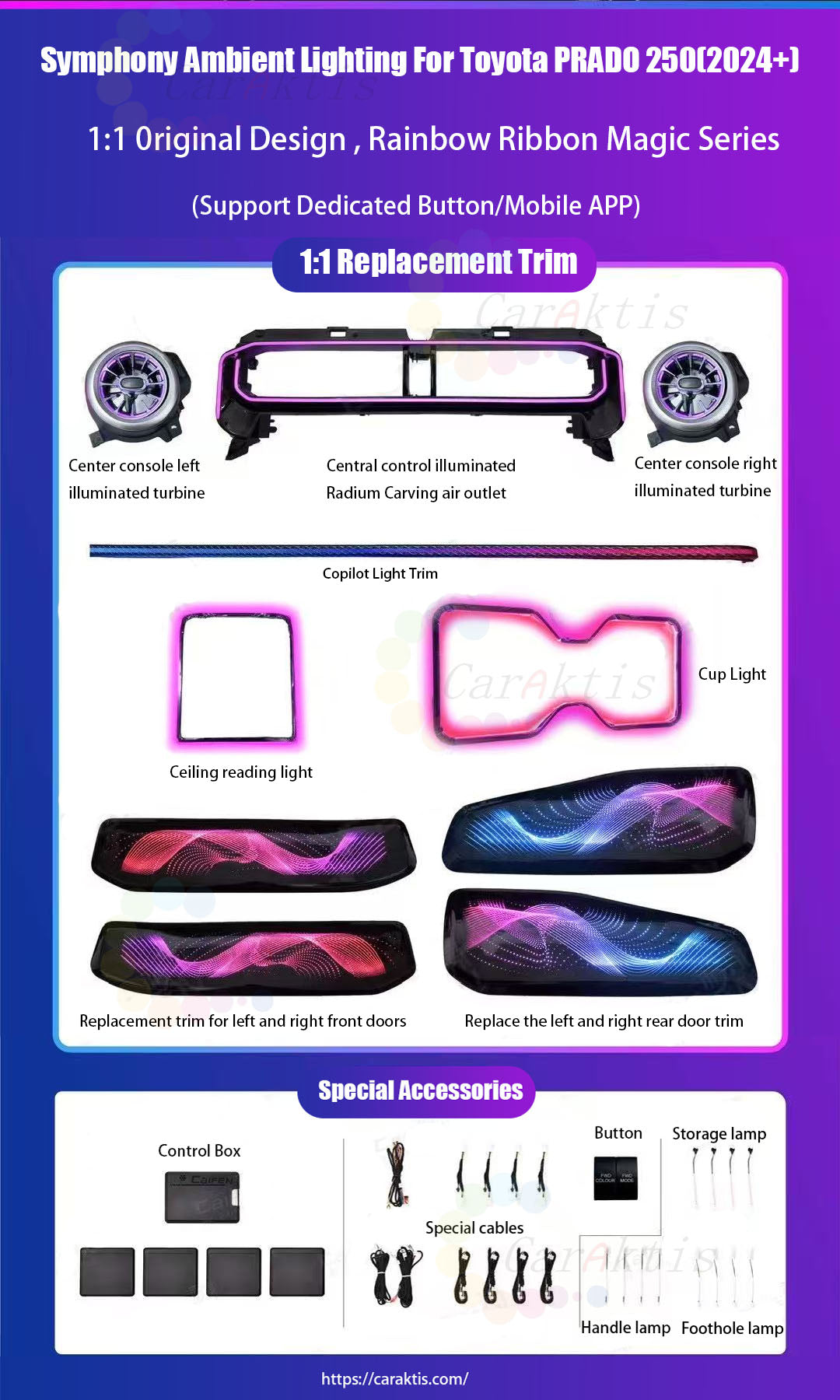 64 Colors Dynamic Ambient Light for Toyota Land Cruiser LC250 Prado Interior LED Lighting Upgrade Accessories