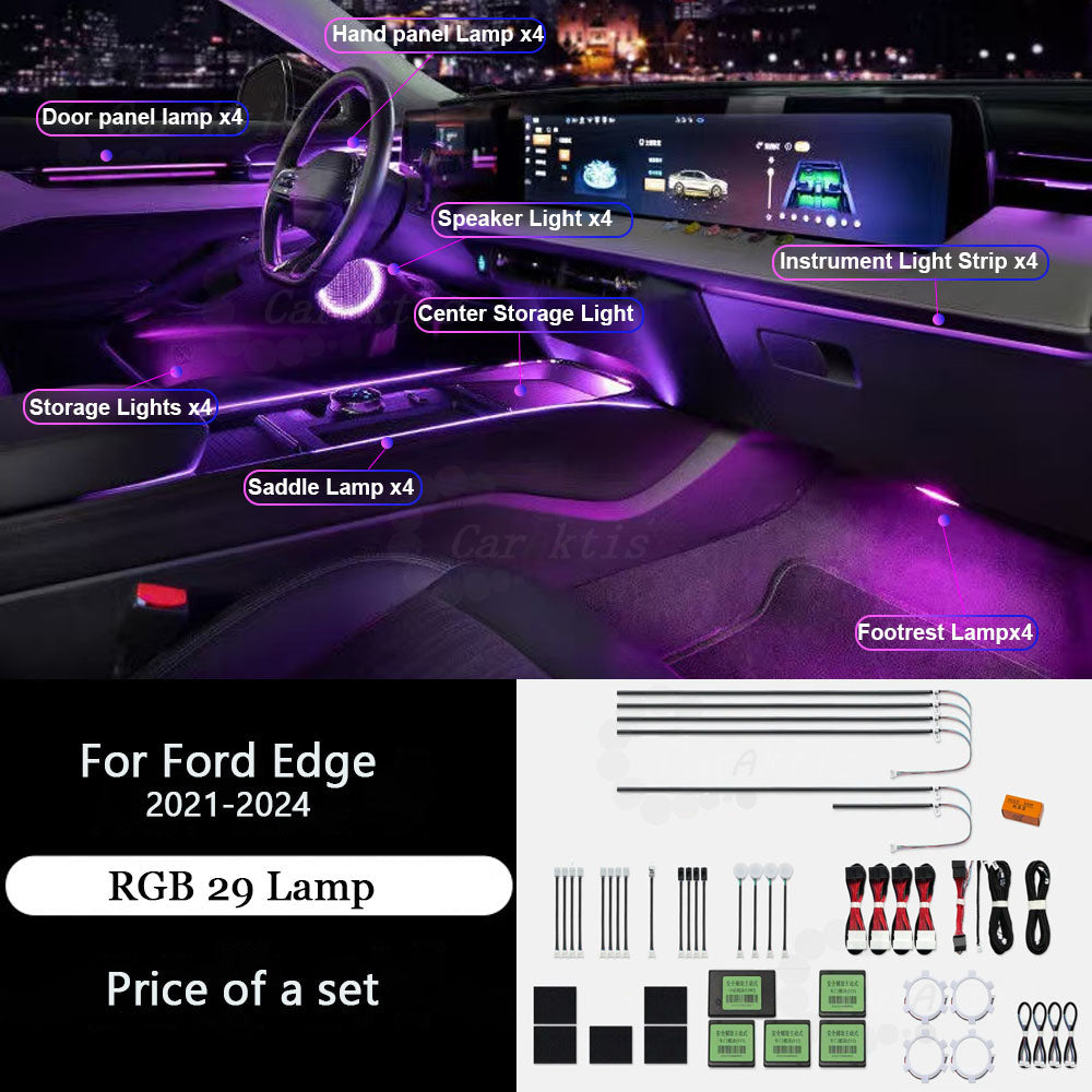CarAkits For Ford Edge 2021-2024 Dynamic Lighting 64 Colors LED Ambient Light Kit
