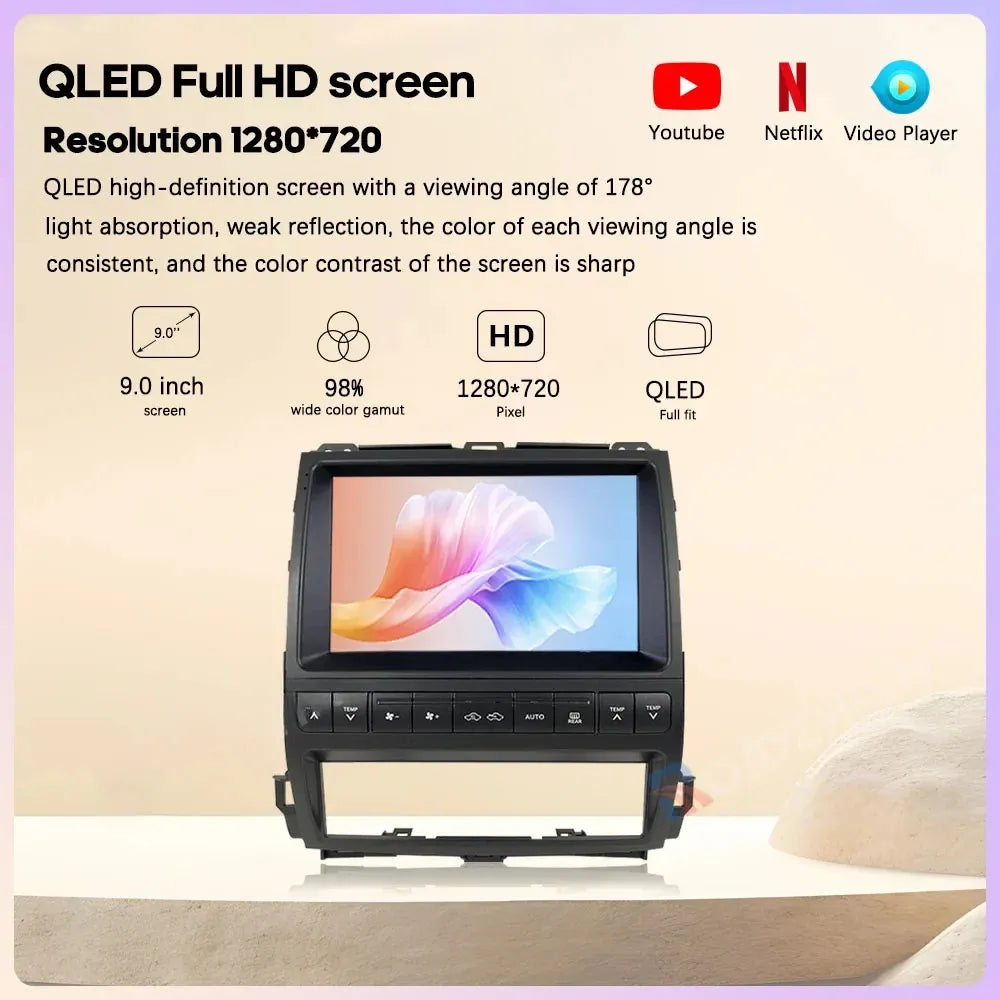9-inch QLED Full HD 1280x720 resolution screen with 178 degree wide viewing angle