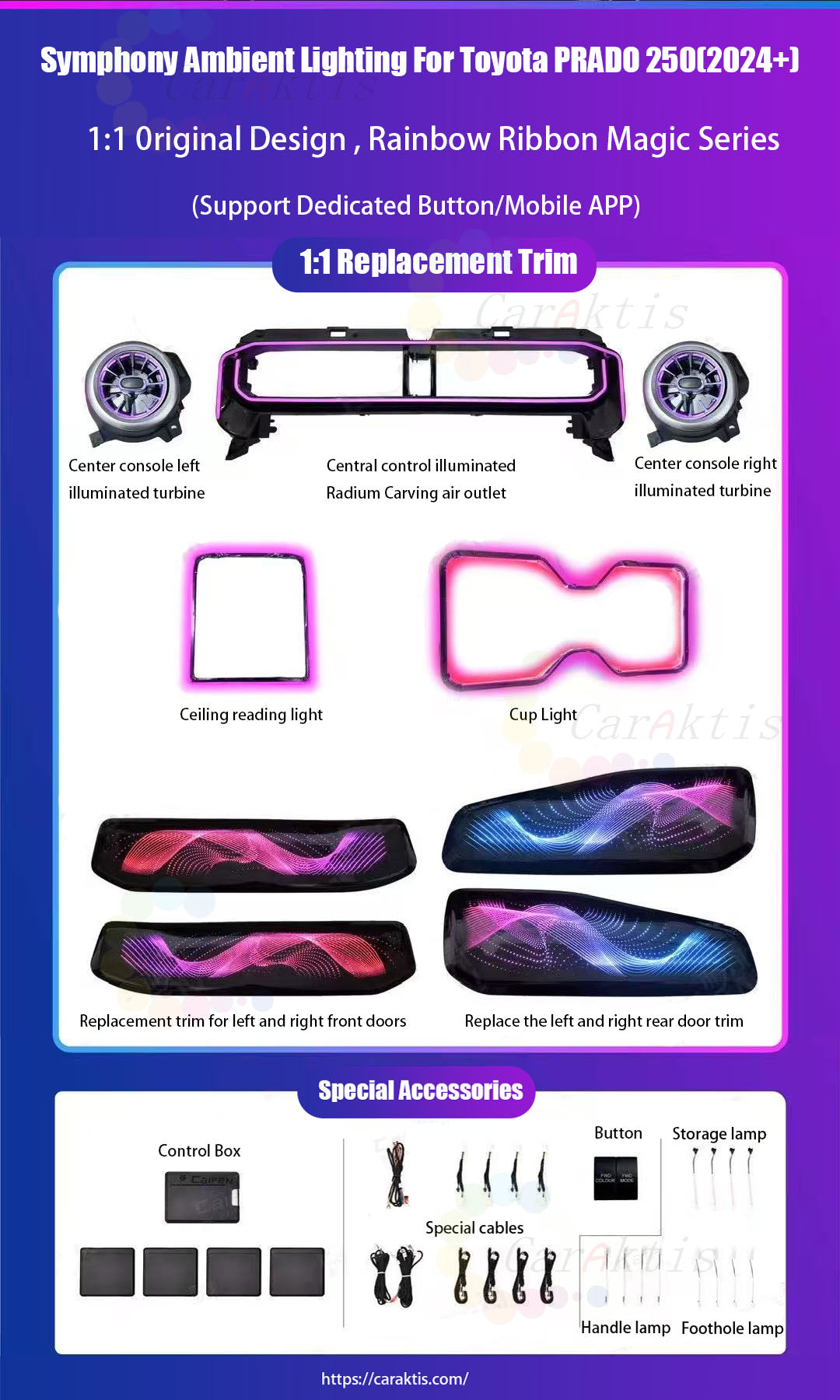 64 Colors Dynamic Ambient Light for Toyota Land Cruiser LC250 Prado Interior LED Lighting Upgrade Accessories