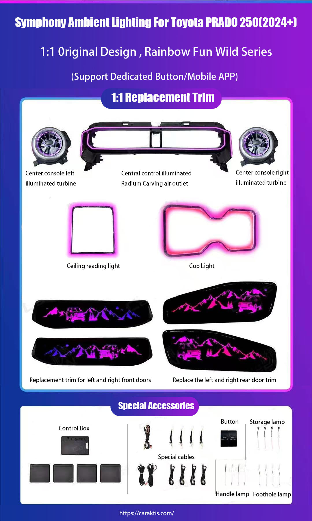 64 Colors Dynamic Ambient Light for Toyota Land Cruiser LC250 Prado Interior LED Lighting Upgrade Accessories