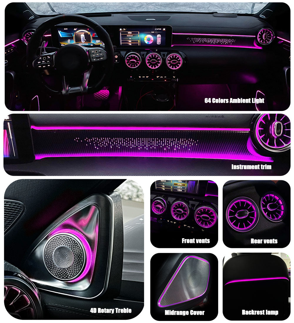 CarAkits 64 Colors LED Ambient Light For Mercedes-Benz W177 W118 W247 A/B/CLA 2020-2024 Automotive Interior Decoration
