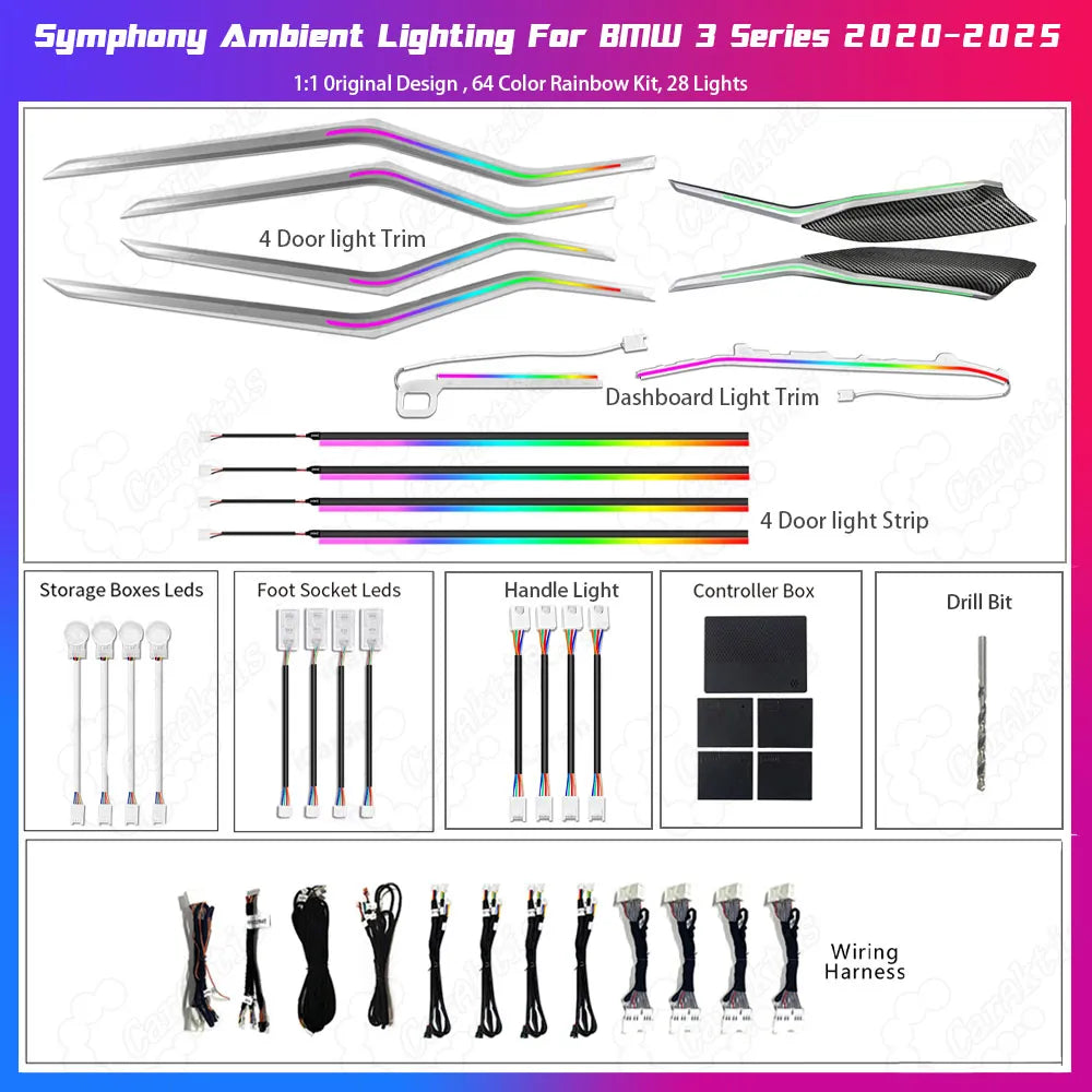 64 Colors LED Car Interior Ambient Lighting For BMW 3 Series G20 G21 G28 2020-2025 Atmosphere Strip Accessories Upgrade