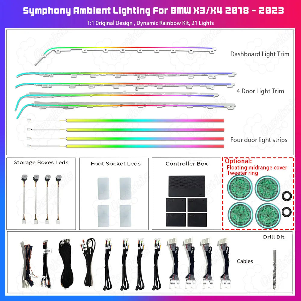CarAktis Upgrade Symphony Ambient Lighting Kit For BMW X3 X4 2018 - 2023 G01 G02 Interior LED Light Accessories Trim Panel
