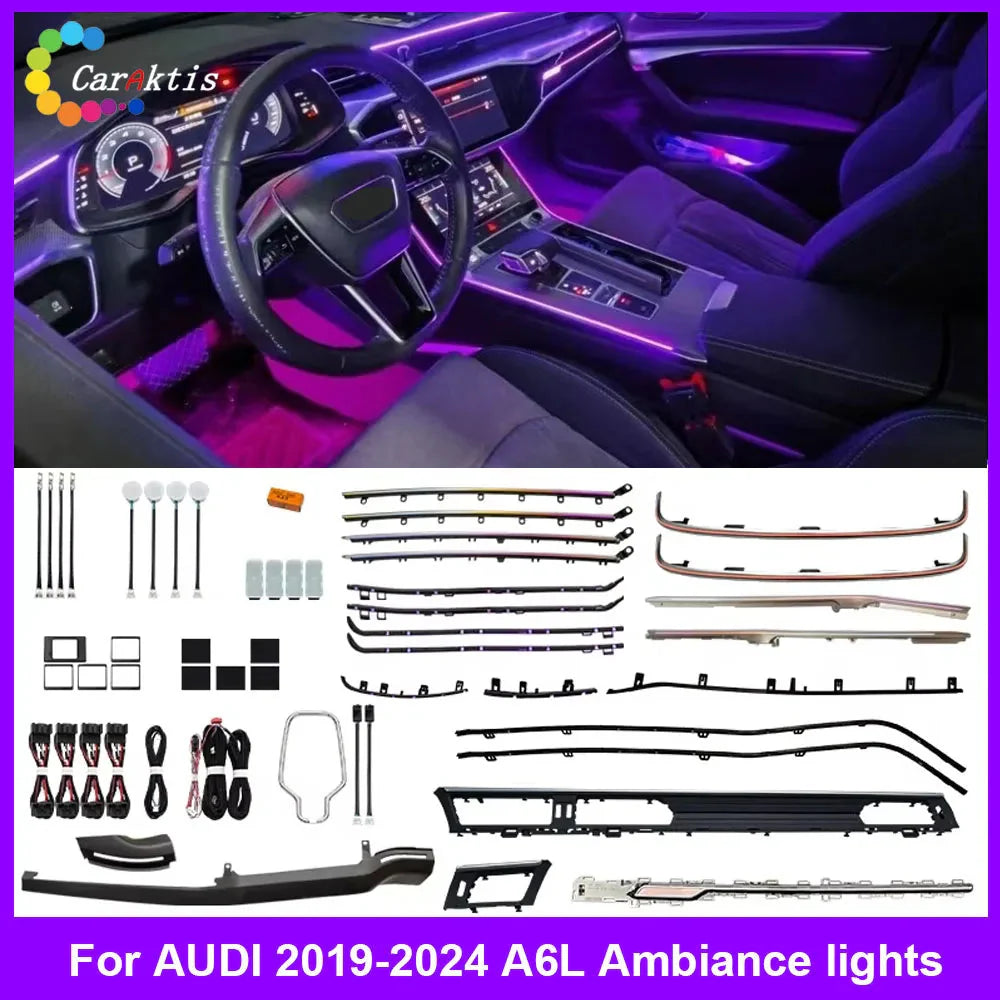 CarAkits 64 Colors Dynamic Ambient Light For Audi A6L C7 2019-2024 Illuminated Automotive Interior Decoration