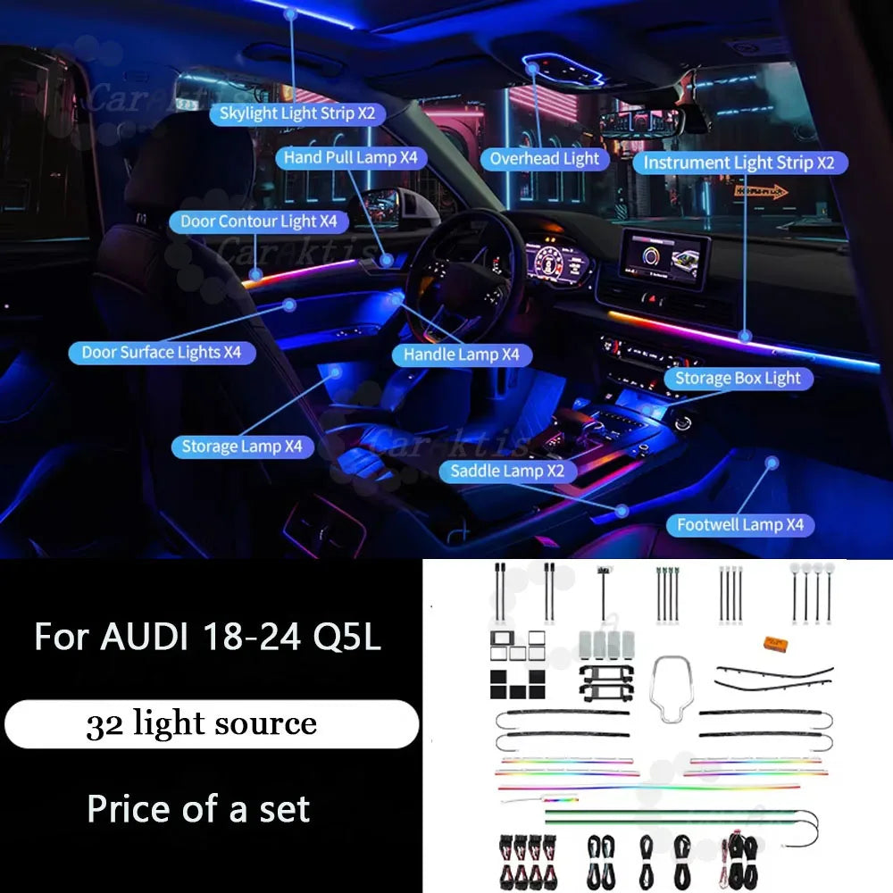 Upgrade 64 Colors Symphony Led Interior Ambient Lighting For Audi Q5 2018-2024 Atmosphere Strip Accessories