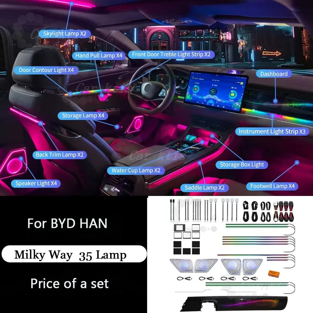 CarAkits For BYD Han 2020-2023 64 Colors LED Ambient Light Modified Interior Auto Parts