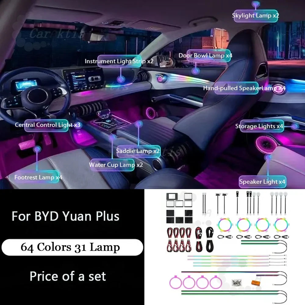 CarAkits Ambient Lighting Led Upgrade For BYD Yuan Plus 2022-2023 Dynamic Lighting Car Interior Decoration