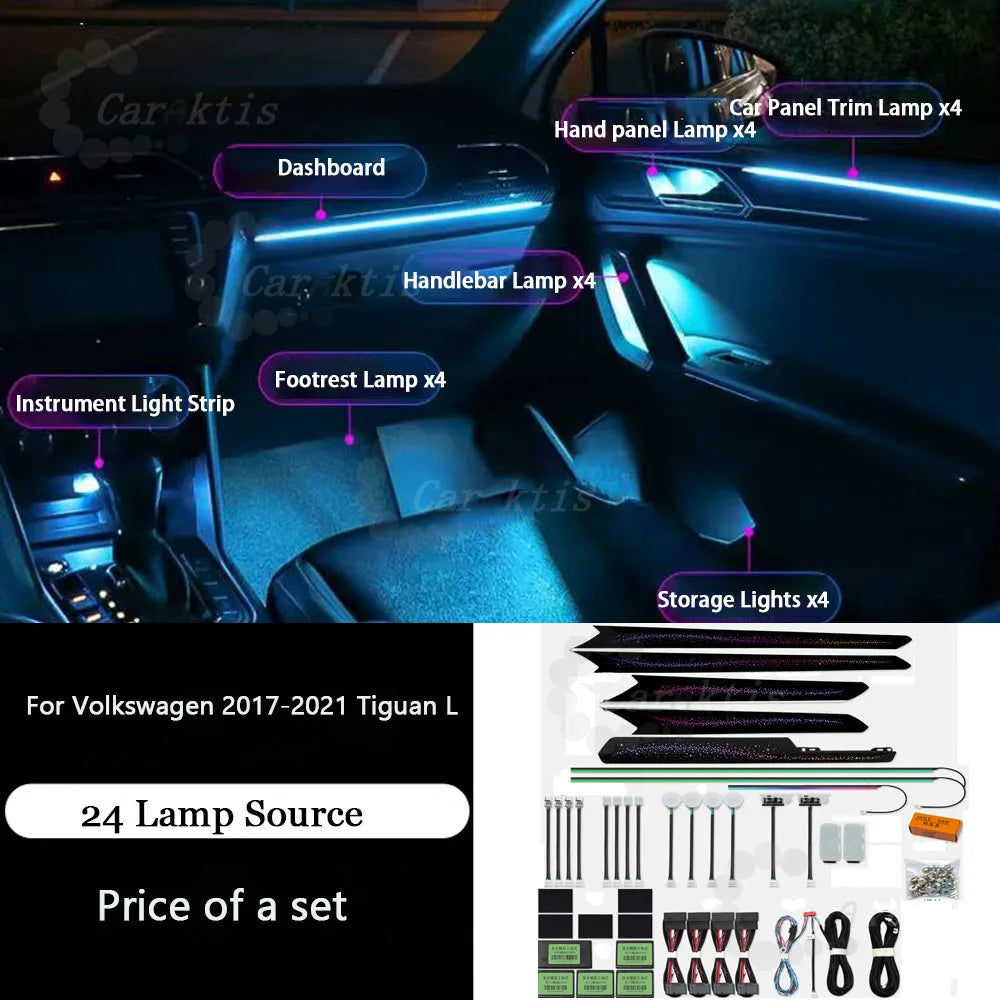 CarAkits LED Ambient Light Kit For Volkswagen Tiguan L 2017-2021 Interior Lighting Upgrade Accessories