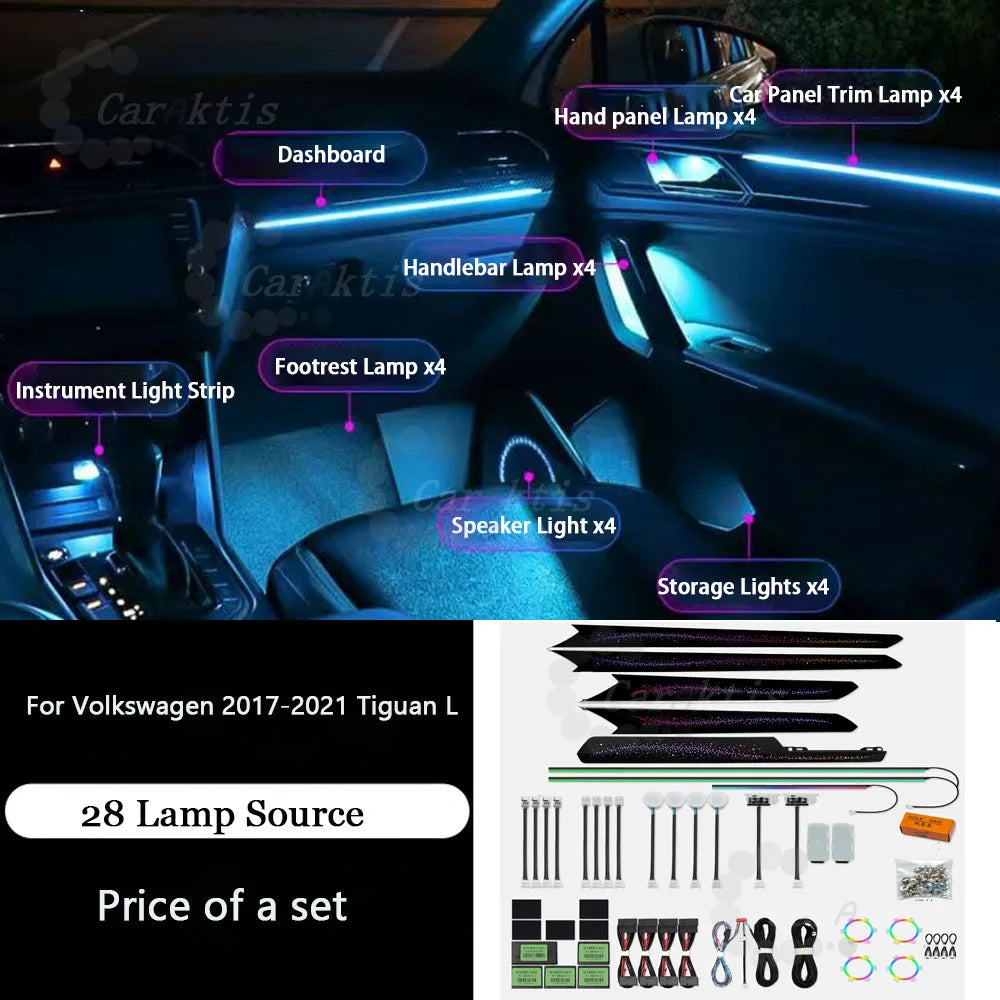 CarAkits LED Ambient Light Kit For Volkswagen Tiguan L 2017-2021 Interior Lighting Upgrade Accessories