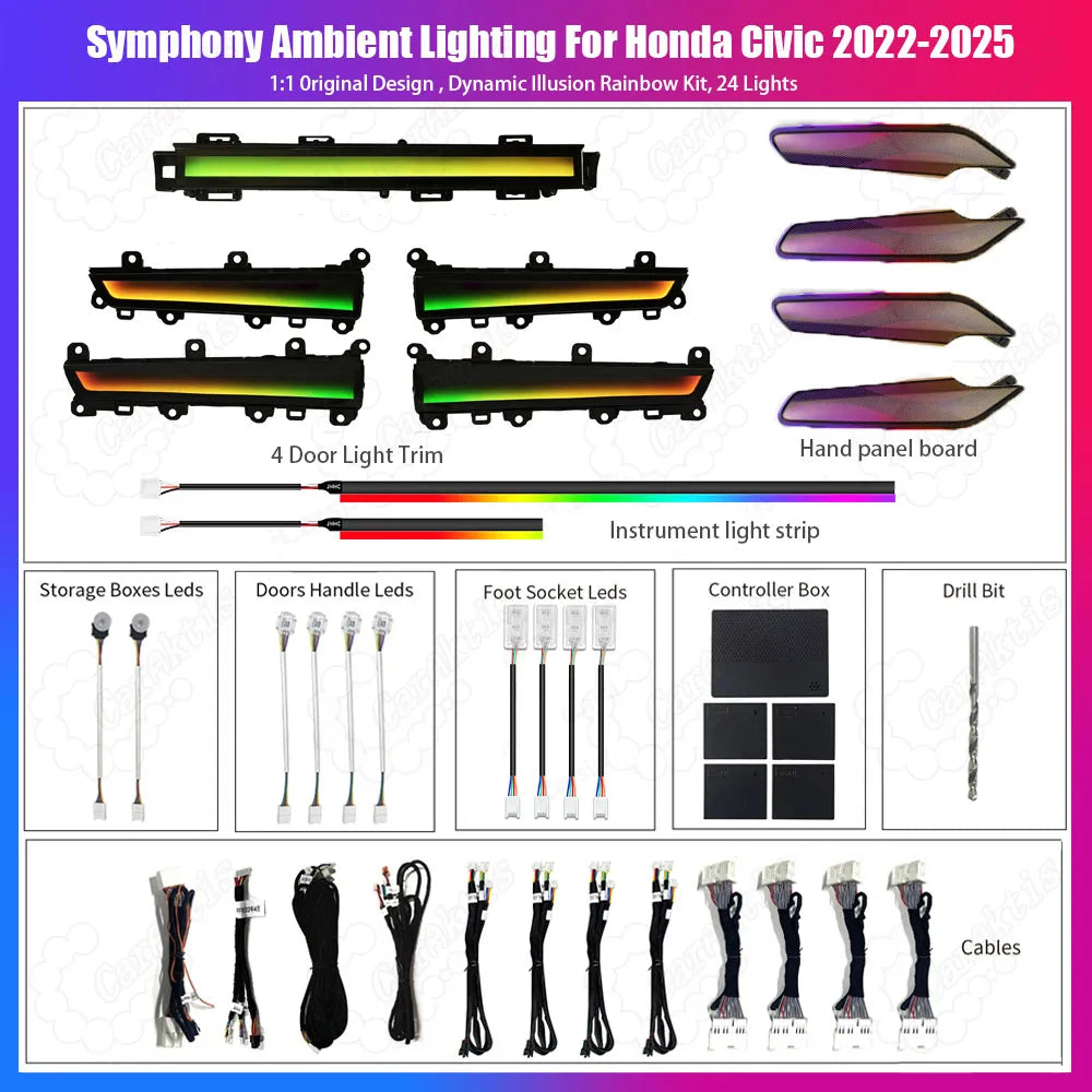 CarAktis For Honda Civic 2022-2025 11th LED Flash illuminate Ambient Light Atmosphere Interior Lamp