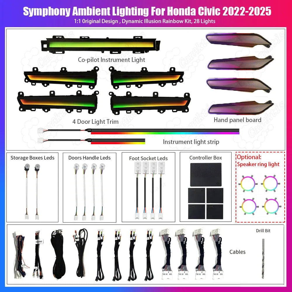 CarAktis For Honda Civic 2022-2025 11th LED Flash illuminate Ambient Light Atmosphere Interior Lamp