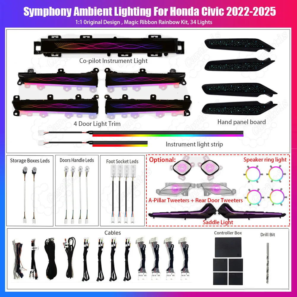 CarAktis For Honda Civic 2022-2025 11th LED Flash illuminate Ambient Light Atmosphere Interior Lamp