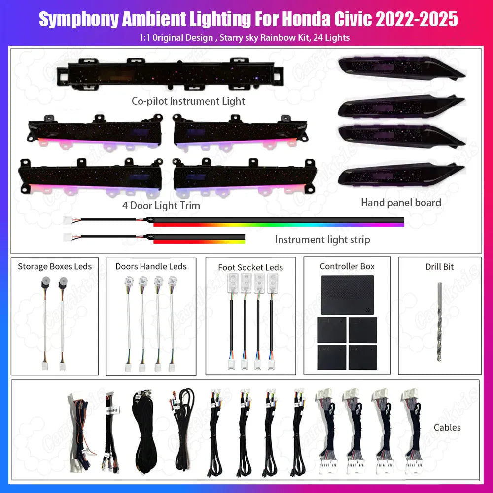 CarAktis For Honda Civic 2022-2025 11th LED Flash illuminate Ambient Light Atmosphere Interior Lamp