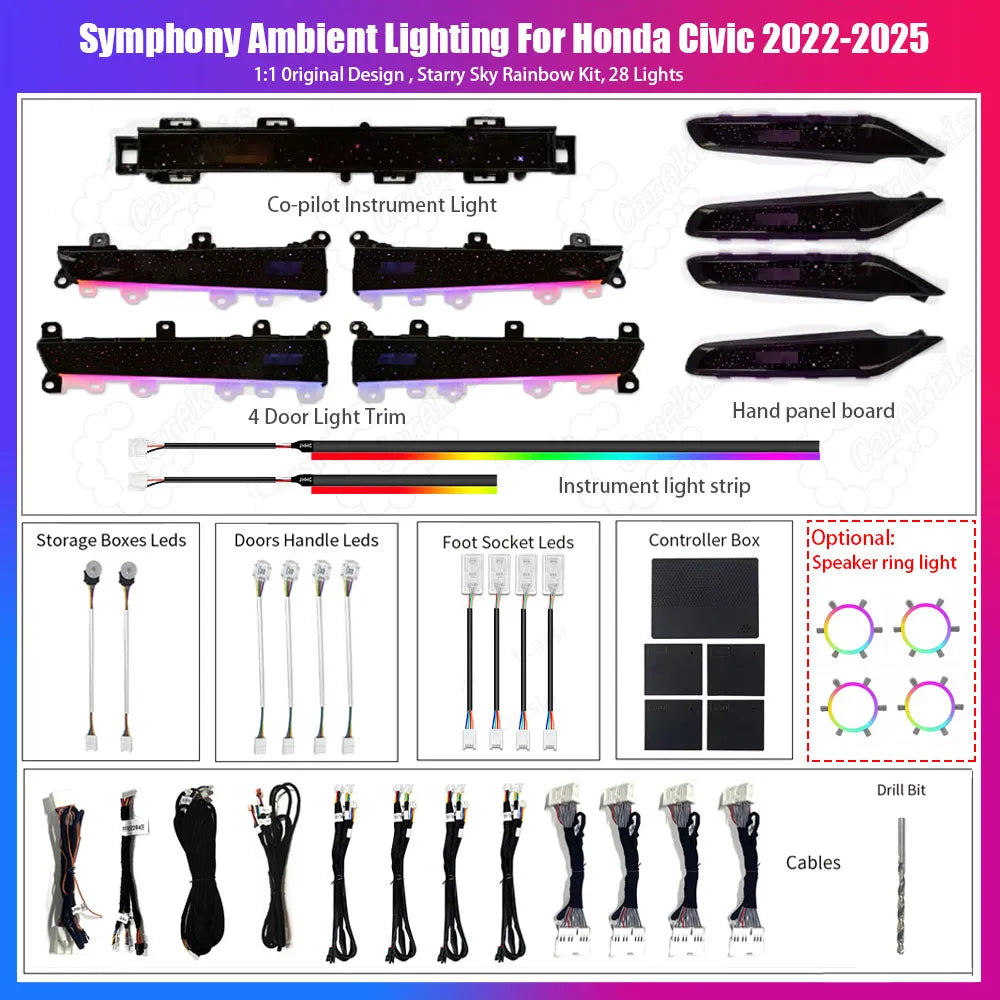 CarAktis For Honda Civic 2022-2025 11th LED Flash illuminate Ambient Light Atmosphere Interior Lamp