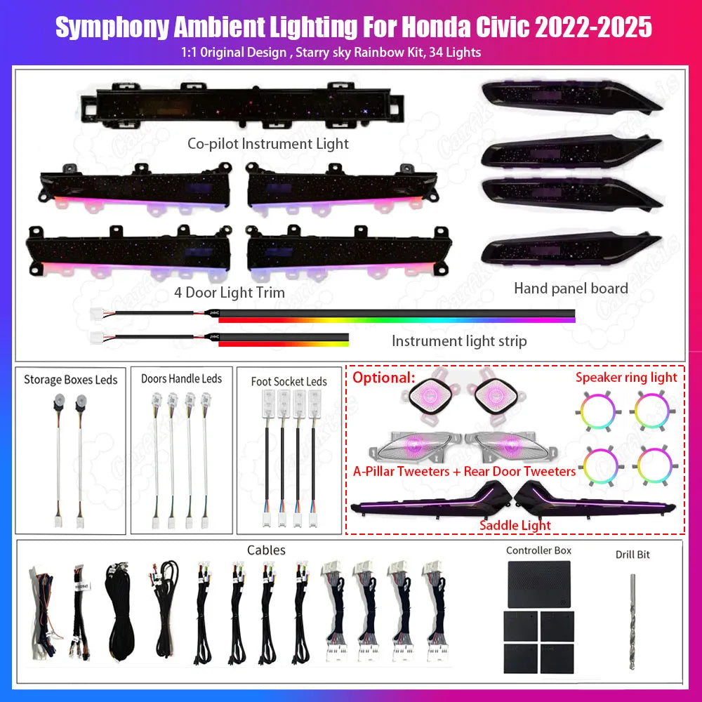 CarAktis For Honda Civic 2022-2025 11th LED Flash illuminate Ambient Light Atmosphere Interior Lamp