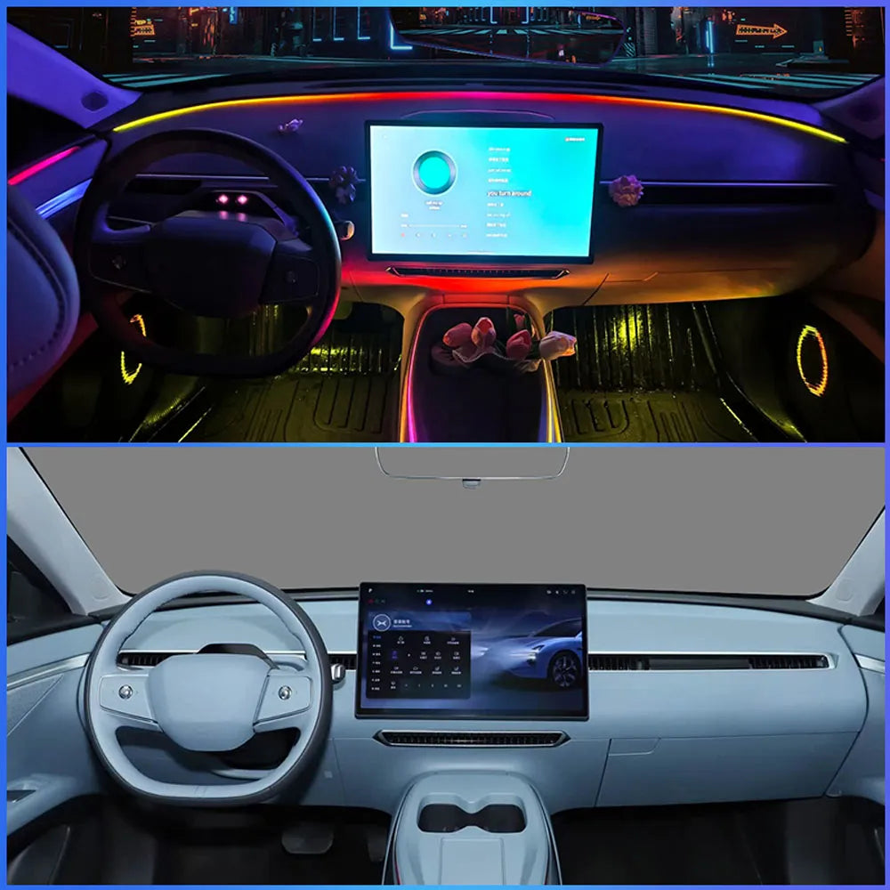 Dashboard Ambient Lighting Strips Before-and-After Comparison