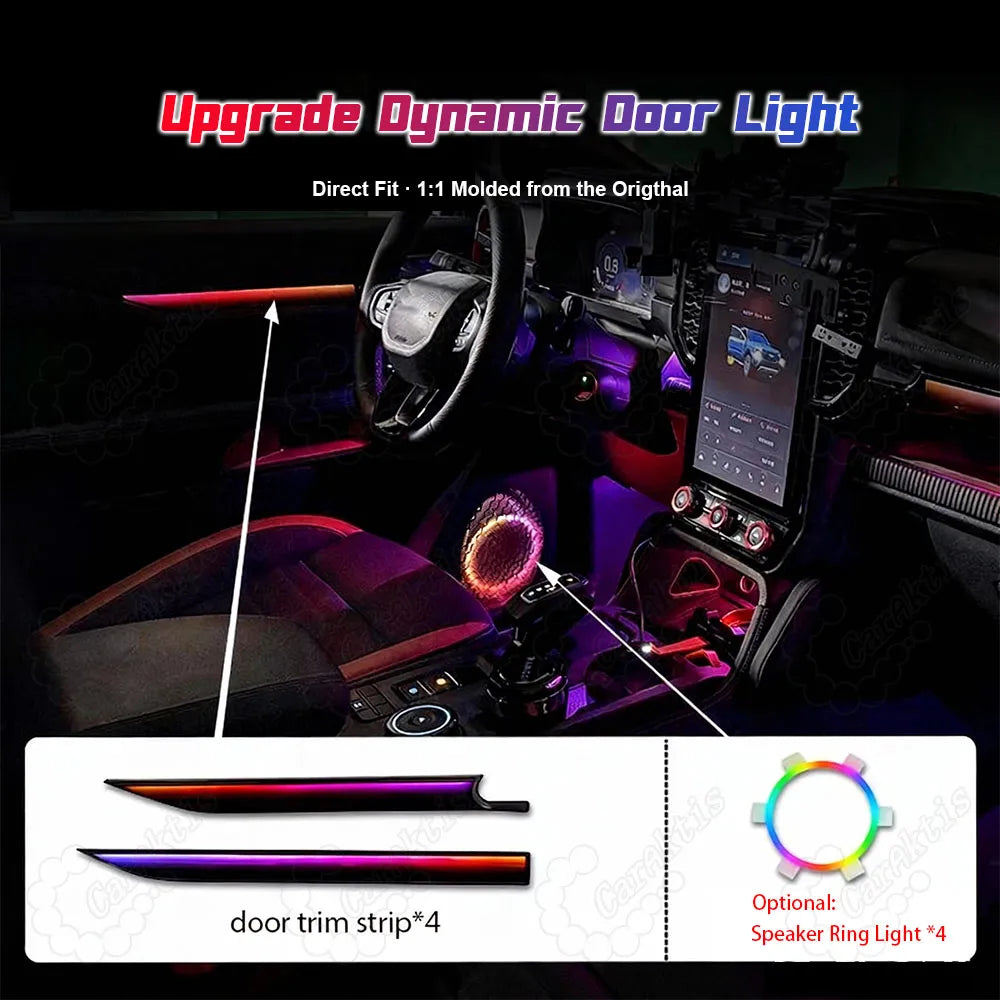 64 Colors Ambient Lighting Kit for Ford Ranger 2023–2025 | Interior LED Upgrade