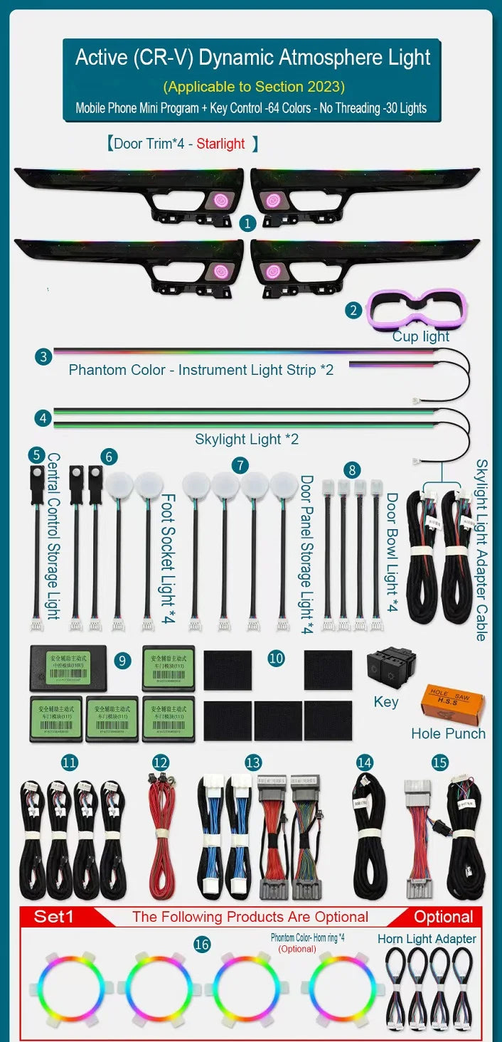 For Honda CRV 2023-2024 Active Dynamic Atmosphere Light Interior Trim Set Atmosphere Ambient Light Car Ambient Light Kit