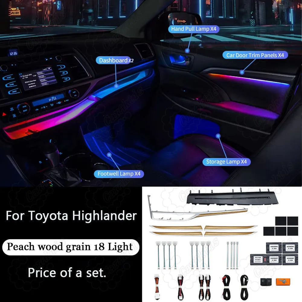 CarAkits Refit LED Ambient Light For Toyota Highlander 2015-2021 Dynamic Magic Color Interior Decoration