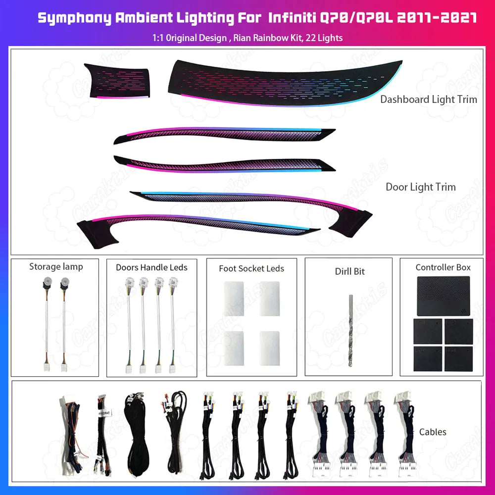 CarAktis 1:1 Mold Rainbow Symphony LED Ambient Light for Infiniti Q70 2011-2021 – Dynamic Interior Lighting Kit