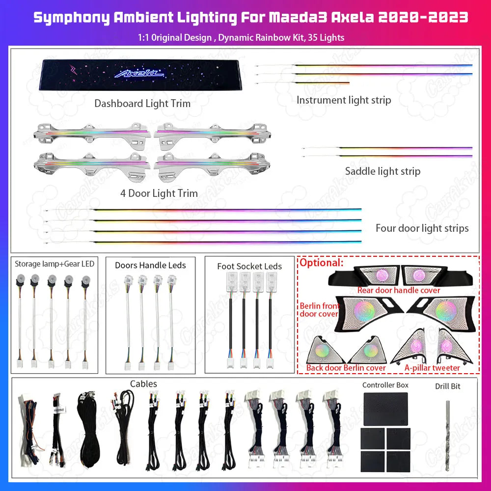 CarAktis LED Ambient Light For Mazda3 Axela 2020-2023 Dynamic Automotive Interior Decoration 64 Colors