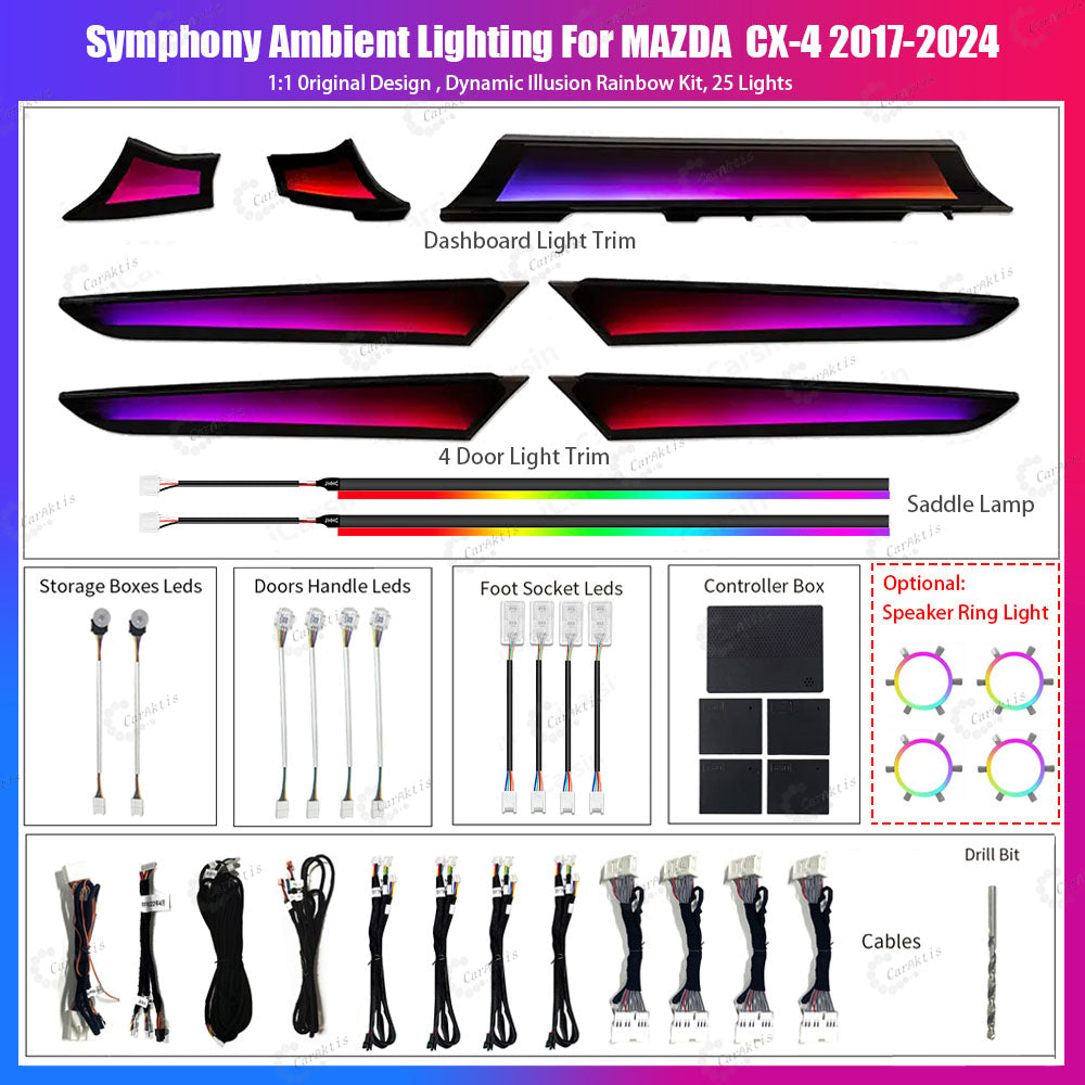 CarAktis Symphony Interior Ambient Lighting for Mazda CX-5 2016-2025 | Custom LED App Control Acrylic Light Strips
