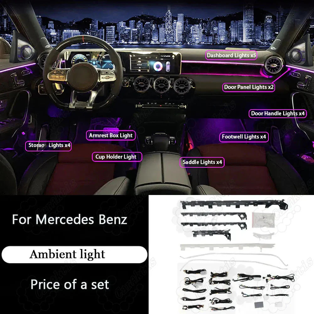 CarAkits 64 Colors LED Ambient Light For Mercedes-Benz W177 W118 W247 A/B/CLA 2020-2024 Automotive Interior Decoration