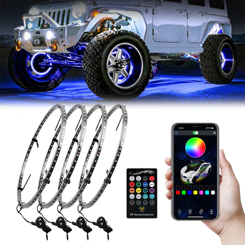 Symphony LED Car Hub Lamp Double Sided APP Waterproof Neon Wheel Ring 12V Auto Decorative Atmosphere Light