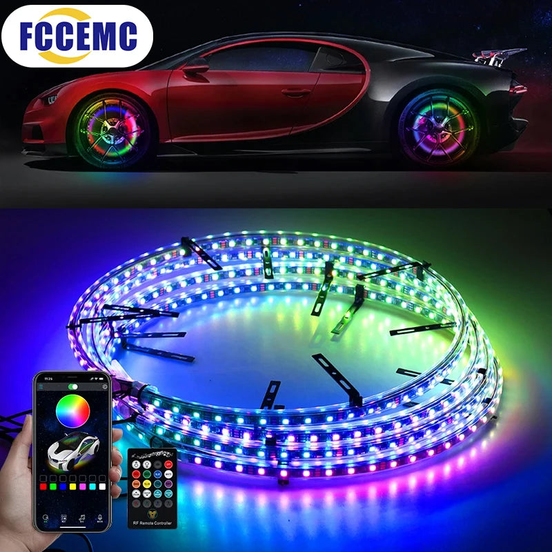Symphony LED Car Hub Lamp Double Sided APP Waterproof Neon Wheel Ring 12V Auto Decorative Atmosphere Light