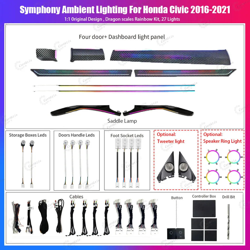CarAkits LED Safety assistance systems Ambient Light For Honda Civic 2016-2021 Interior Decoration