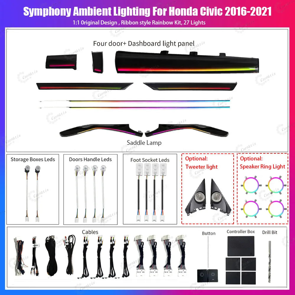 CarAkits LED Safety assistance systems Ambient Light For Honda Civic 2016-2021 Interior Decoration