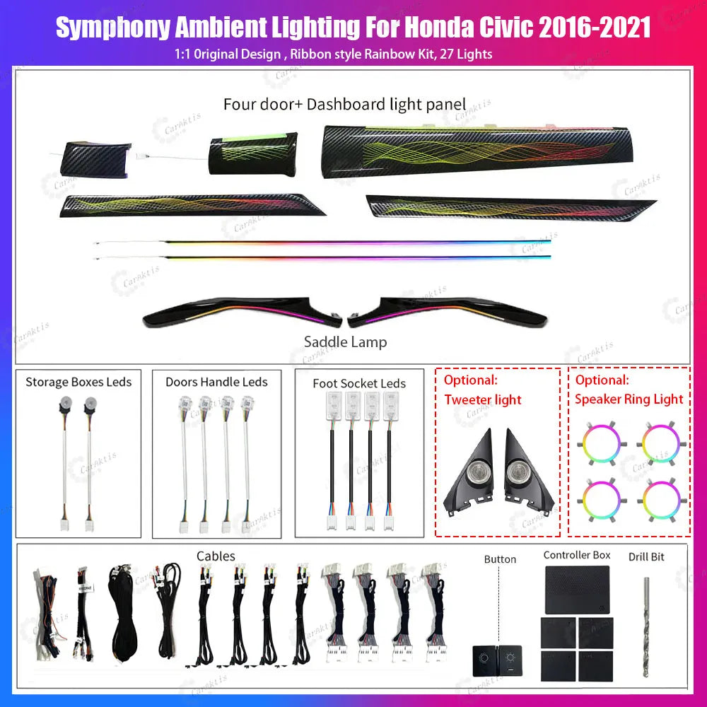 CarAkits LED Safety assistance systems Ambient Light For Honda Civic 2016-2021 Interior Decoration