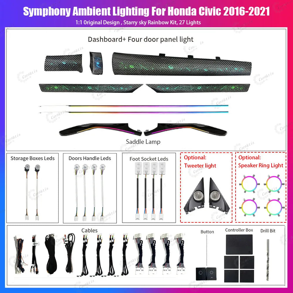 CarAkits LED Safety assistance systems Ambient Light For Honda Civic 2016-2021 Interior Decoration