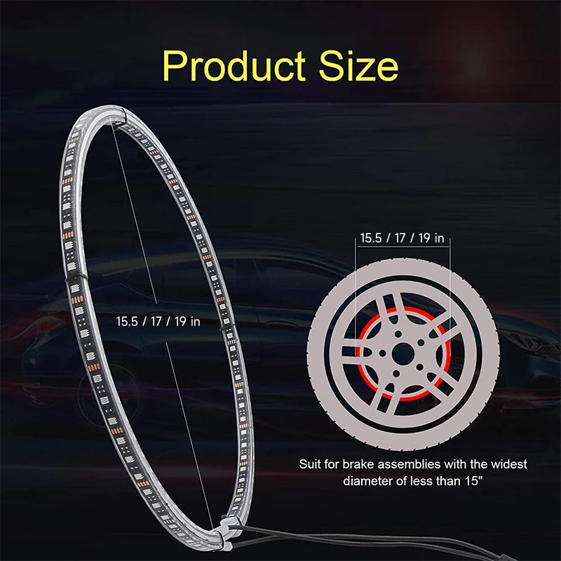 Symphony LED Car Hub Lamp Double Sided APP Waterproof Neon Wheel Ring 12V Auto Decorative Atmosphere Light