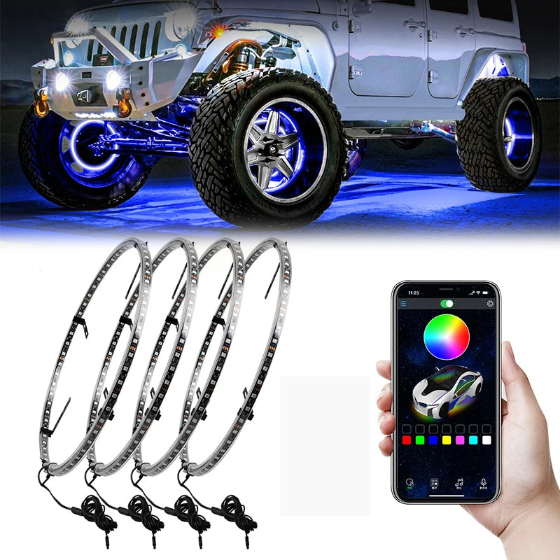 Symphony LED Car Hub Lamp Double Sided APP Waterproof Neon Wheel Ring 12V Auto Decorative Atmosphere Light