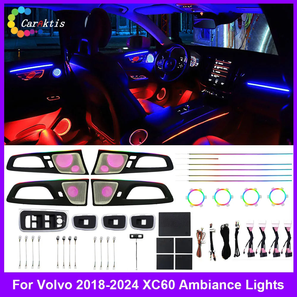 CarAkits LED Ambient Light For Volvo XC60 2018-2024 Dynamic Lighting Automotive Interior Decoration 64 Color