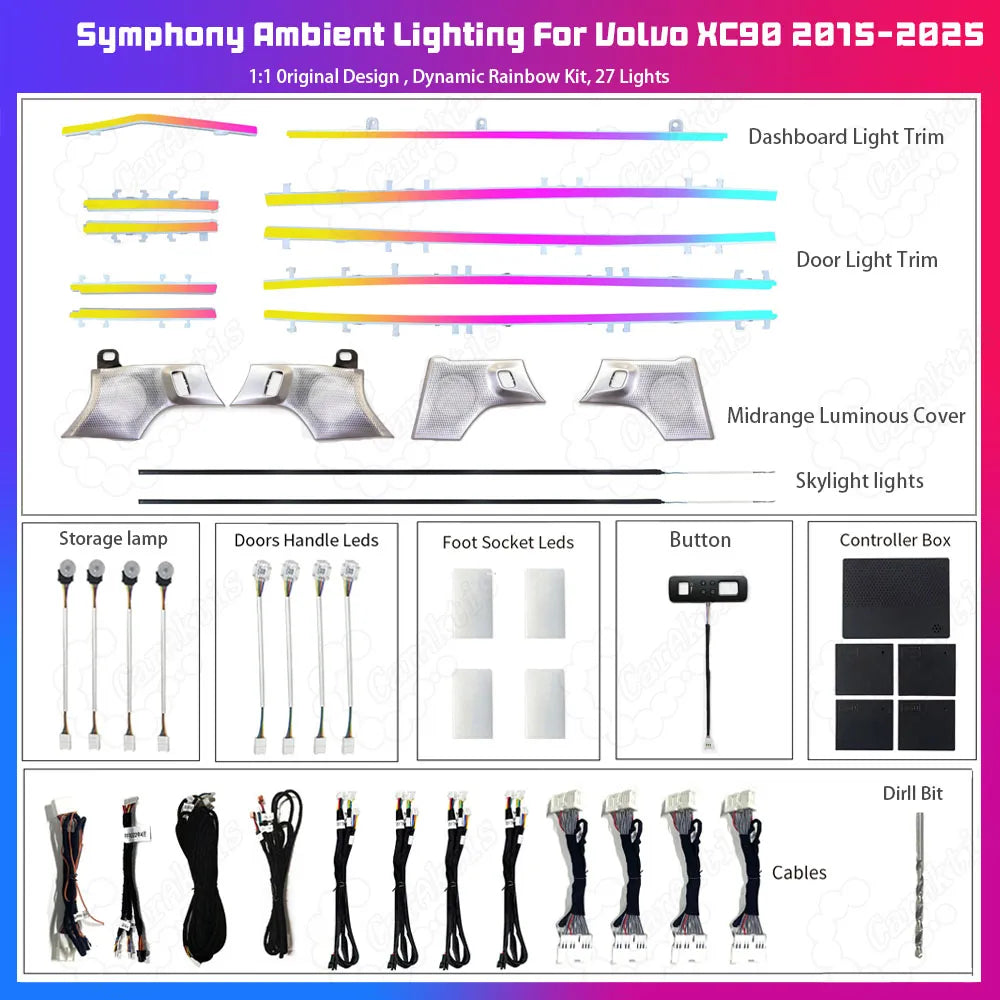 CarAkits LED Ambient Light For Volvo XC90 2015-2025 Dynamic Lighting Automotive Interior Atmosphere kit