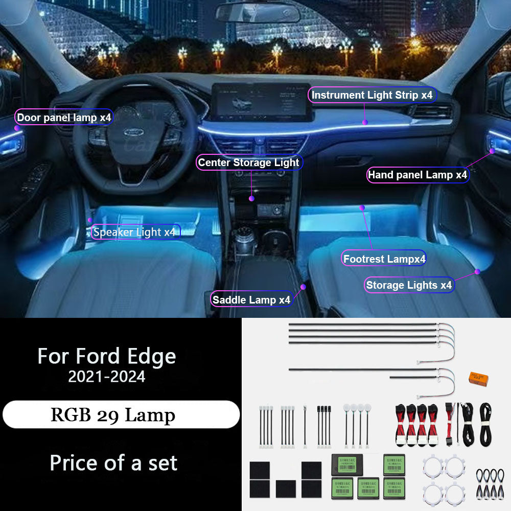 CarAkits For Ford Edge 2021-2024 Dynamic Lighting 64 Colors LED Ambient Light Kit