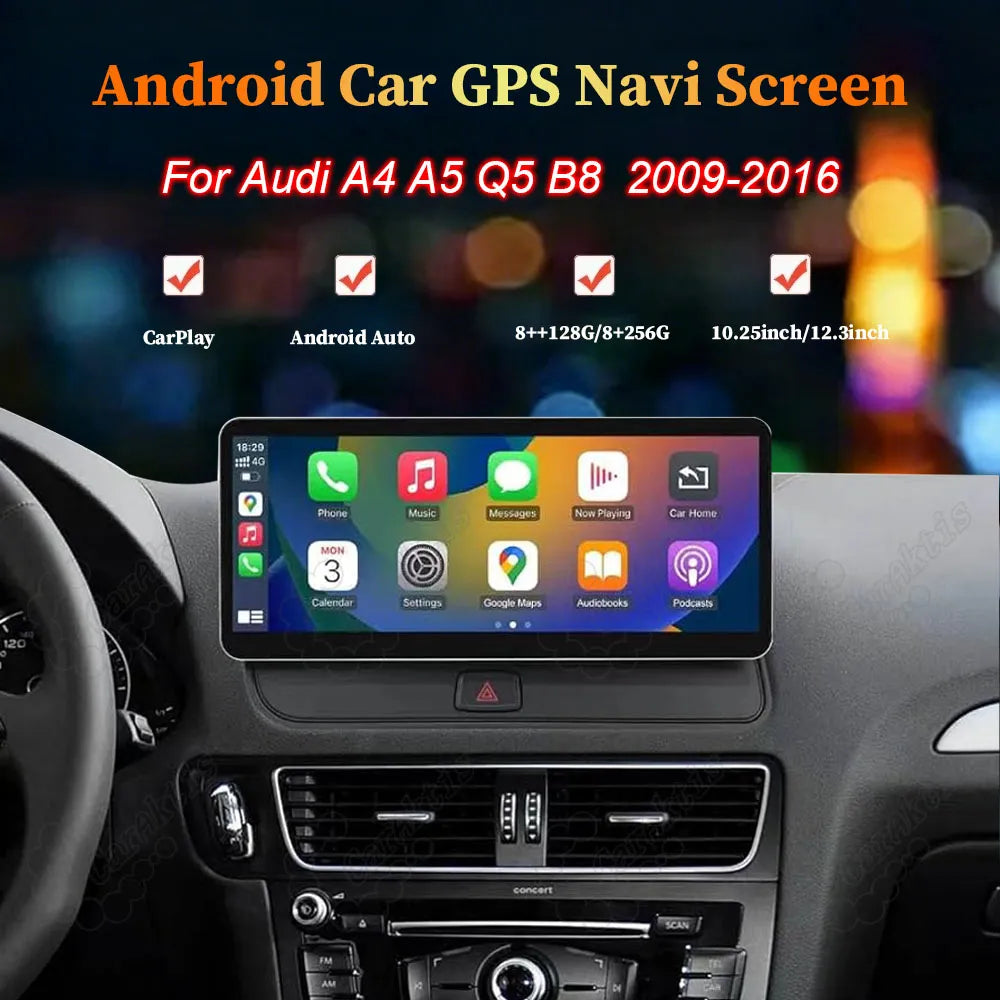 10.25 inch and 12.3 inch Android GPS navigation touchscreen display head unit upgrade for Audi A4 A5 Q5 B8 2009-2016