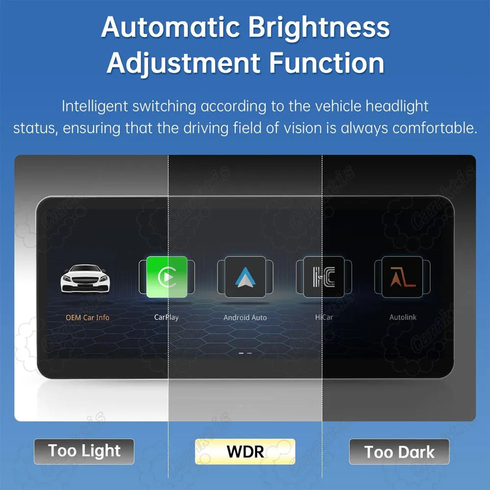 Automatic brightness adjustment and WDR function demonstration on Mercedes Benz 12.3 inch touchscreen stereo